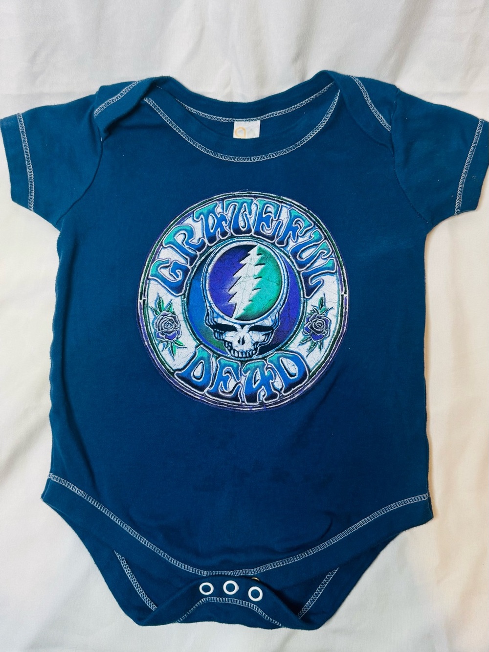Grateful Dead Teal & Blue Baby Onesie with Steal Your Face Patch